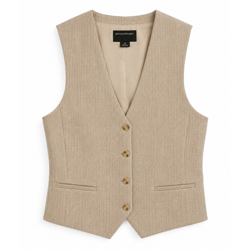 ASOS Design Vest Men's Beige Textured Button Front Size 42R Classic Waistcoat